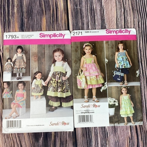 Simplicity Girls Patterns ‘Sarah Rose Design’-Size A # 2171 & 1793 - Picture 1 of 4